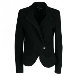 Pre Owned Emporio Armani Black Wool Ribbed Trim Jacket L