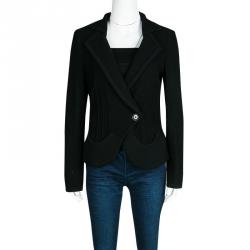 Pre Owned Emporio Armani Black Wool Ribbed Trim Jacket L