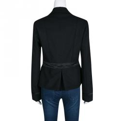 Pre Owned Emporio Armani Black Wool Satin Trim Button Front Short Coat M