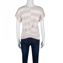 Pre Owned Emporio Armani Blush Pink and Cream Broken Block Striped Knit Top S