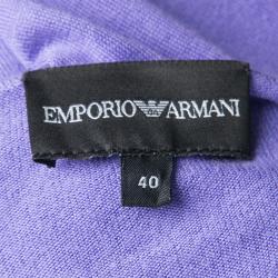 Pre Owned Emporio Armani Lavender Knit Rose Applique Detail Short Sleeve Fitted Top S