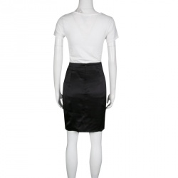 Pre Owned Emporio Armani Black Satin Twist Hem Detail Pencil Skirt S