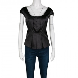 Pre Owned Emporio Armani Black Stretch Silk Satin Cap Sleeve Top S