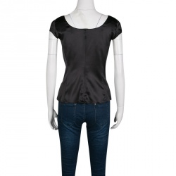 Pre Owned Emporio Armani Black Stretch Silk Satin Cap Sleeve Top S