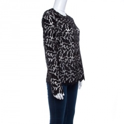 Pre Owned Emporio Armani Black Guipure Lace Long Sleeve Blouse M