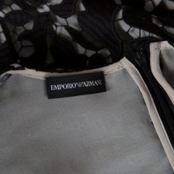 Pre Owned Emporio Armani Black Guipure Lace Long Sleeve Blouse M