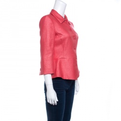 Pre Owned Emporio Armani Pink Textured Peplum Blazer S