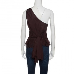 Pre Owned Emporio Armani Burgundy Floral Applique Tie Detail One Shoulder Top S