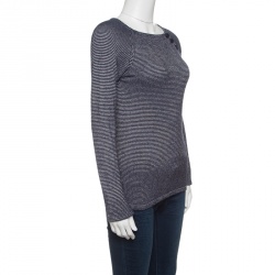 Pre Owned Emporio Armani Navy Blue and White Striped Knit Sweater S