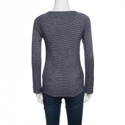 Pre Owned Emporio Armani Navy Blue and White Striped Knit Sweater S