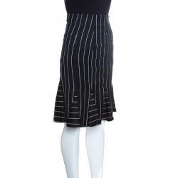 Pre Owned Emporio Armani Striped Monochrome Wool Godet Skirt M