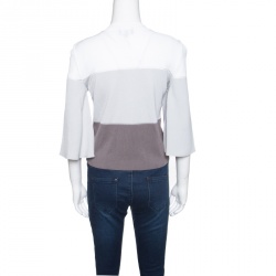 Pre Owned Emporio Armani Colorblock Striped Knit Flared Sleeve Top M