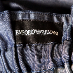 Pre Owned Emporio Armani Navy Blue Chambray Wide Leg Paperbag Pants S