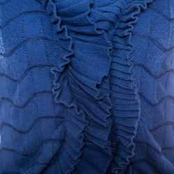 Pre Owned Emporio Armani Blue Patterned Knit Ruffled Long Sleeve Shrug S