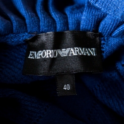 Pre Owned Emporio Armani Blue Patterned Knit Ruffled Long Sleeve Shrug S