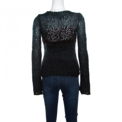 Pre Owned Emporio Armani Green Mohair and Wool Blend Braided Bodice Detail Sweater S