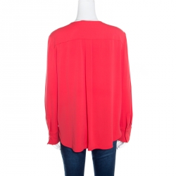 Pre Owned Emporio Armani Red Mulberry Silk Long Sleeve Blouse L