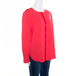 Pre Owned Emporio Armani Red Mulberry Silk Long Sleeve Blouse L