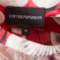 Pre Owned Emporio Armani Red and White Floral Printed Silk Neck Tie Detail Blouse XL
