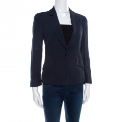 Pre Owned Emporio Armani Navy Blue One Button Tailored Blazer S