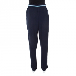 Pre Owned Emporio Armani Navy Blue Crepe Drawstring Detail Pants M