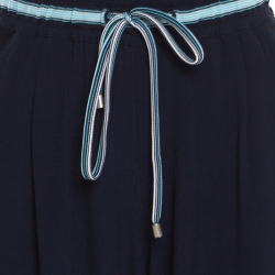 Pre Owned Emporio Armani Navy Blue Crepe Drawstring Detail Pants M
