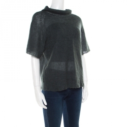 Pre Owned Emporio Armani Grey Loose Knit Short Sleeve High Neck Sweater M