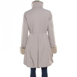 Pre Owned Emporio Armani Beige Rabbit Fur Trim Waterproof Dress Coat S