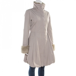 Pre Owned Emporio Armani Beige Rabbit Fur Trim Waterproof Dress Coat S