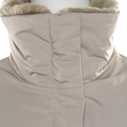 Pre Owned Emporio Armani Beige Rabbit Fur Trim Waterproof Dress Coat S