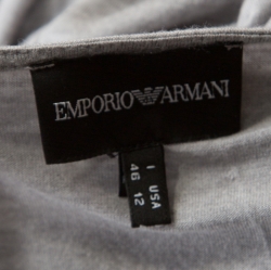 Pre Owned Emporio Armani Grey Modal and Silk Jersey Asymmetric Draped Front Top L