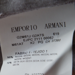 Pre Owned Emporio Armani Grey Modal and Silk Jersey Asymmetric Draped Front Top L