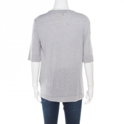 Pre Owned Emporio Armani Grey Modal and Silk Jersey Asymmetric Draped Front Top L