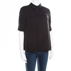Pre Owned Emporia Armani Black Silk Peter Pan Collar Short Sleeve Shirt S