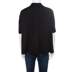 Pre Owned Emporia Armani Black Silk Peter Pan Collar Short Sleeve Shirt S