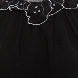 Pre Owned Emporio Armani Black Floral Applique Neck Detail Sleeveless Blouse L