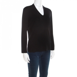 Pre Owned Emporio Armani Black V-Neck Long Sleeve Top M
