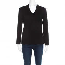 Pre Owned Emporio Armani Black V-Neck Long Sleeve Top M