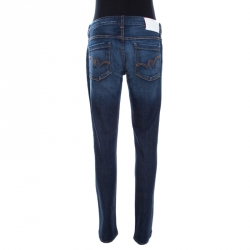 Pre Owned Emporio Armani Indigo Faded Effect Denim Distressed Tapered Jeans M