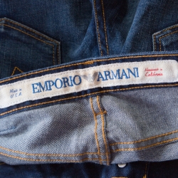 Pre Owned Emporio Armani Indigo Faded Effect Denim Distressed Tapered Jeans M