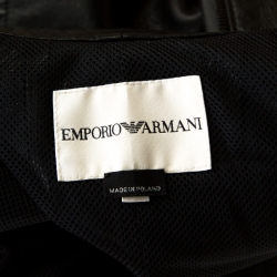 Pre Owned Emporio Armani Black Leather Paneled Cropped Moto Jacket S