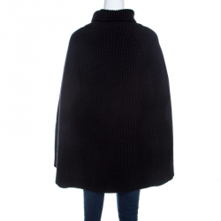 Pre Owned Emporio Armani Black Chunky Rib Knit Cotton Wool Turtleneck Cape M