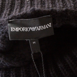 Pre Owned Emporio Armani Black Chunky Rib Knit Cotton Wool Turtleneck Cape M