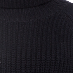 Pre Owned Emporio Armani Black Chunky Rib Knit Cotton Wool Turtleneck Cape M