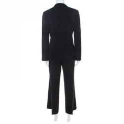 Pre Owned Emporio Armani Black Pinstripe Wool Padded Shoulder Tie Front Detail Tailored Suit M 