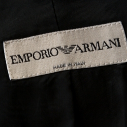 Pre Owned Emporio Armani Black Pinstripe Wool Padded Shoulder Tie Front Detail Tailored Suit M 