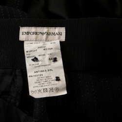 Pre Owned Emporio Armani Black Pinstripe Wool Padded Shoulder Tie Front Detail Tailored Suit M 