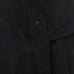 Pre Owned Emporio Armani Black Pinstripe Wool Padded Shoulder Tie Front Detail Tailored Suit M 