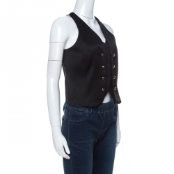 Pre Owned Emporio Armani Black Wool Blend Show Button Detail Waist Coat S