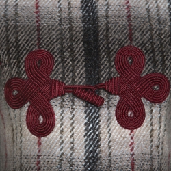 Pre Owned Emporio Armani Beige & Maroon Plaid Mohair Mandarin Buttoned Jacket S